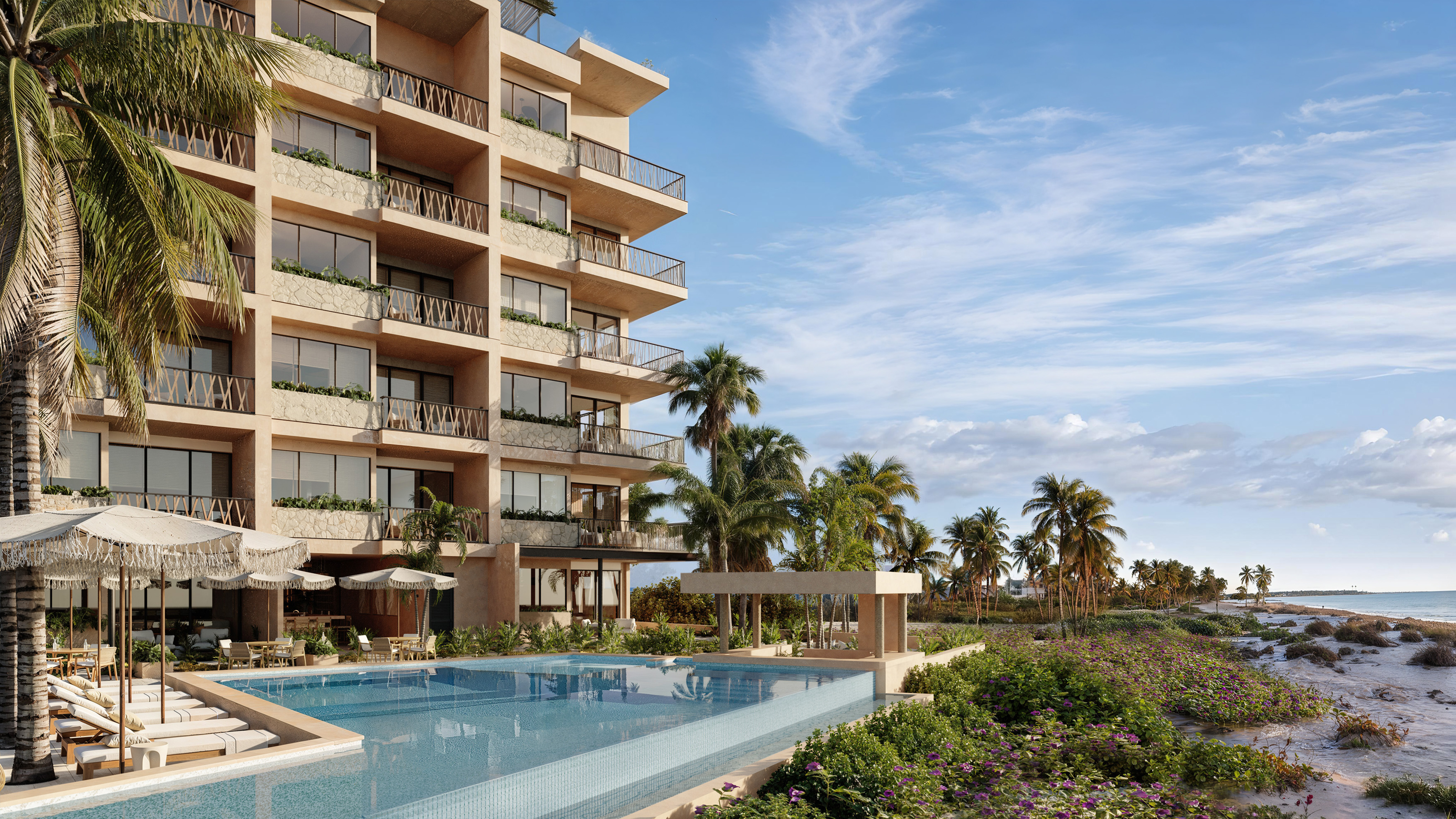 Edificio beachfront con piscina